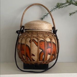 Handcrafted Thai Elephant Design rice Basket with Handle Y2K